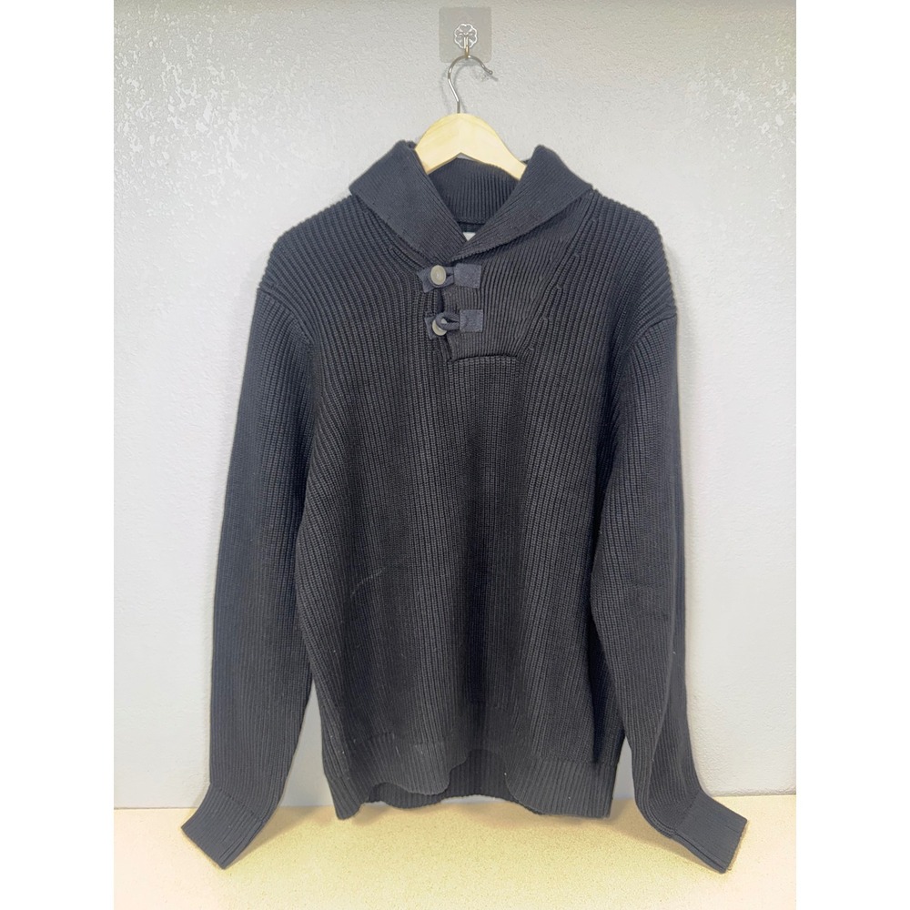 Duluth Trading Co Mens XL Black Ribbed Shawl Collar Toggle Button Sweater